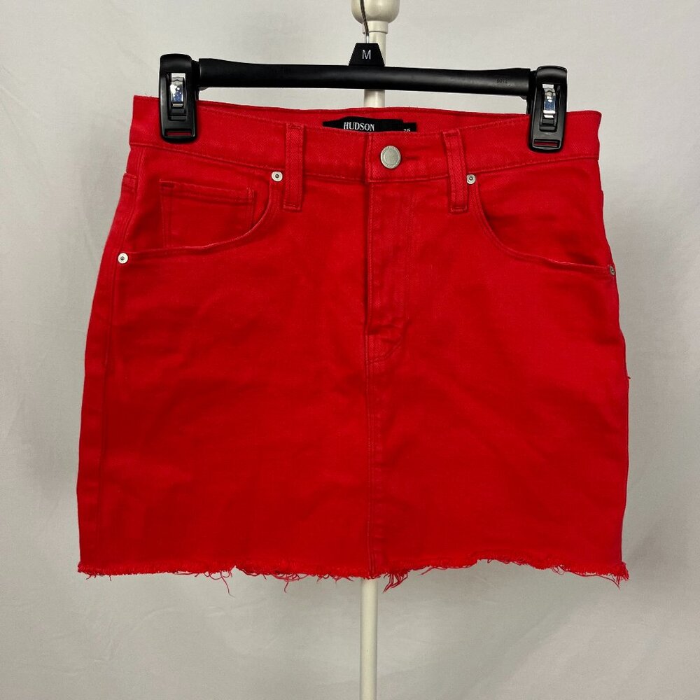 NWOT Hudson Los Angeles Bright Red Mini Jean Skirt Distressed Edges Size 26